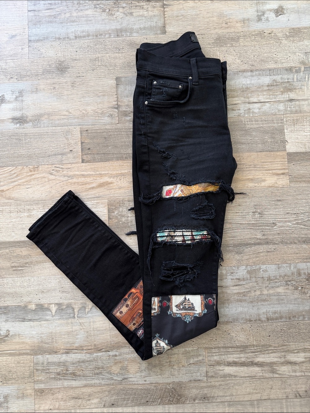 Amiri skinny jeans silk patches